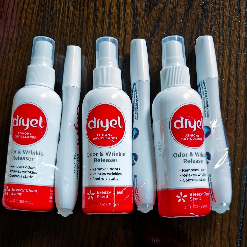 Dryel Odor & Wrinkle Releaser and Stain Remover Set of 3 NEW
